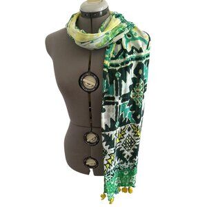 Dept. 222 Green & Yellow Floral Patterned Scarf/Shawl Wrap With Tassels